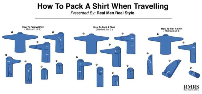 Folding mens dress shirts for travel