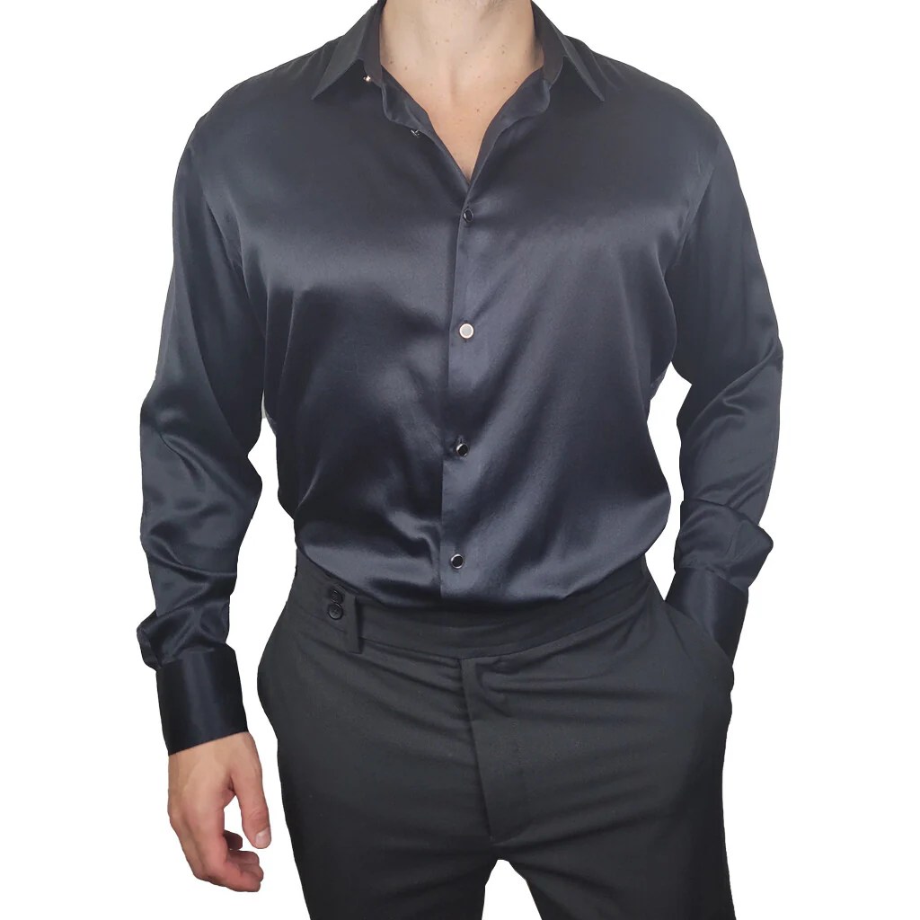 Black silk dress shirt mens